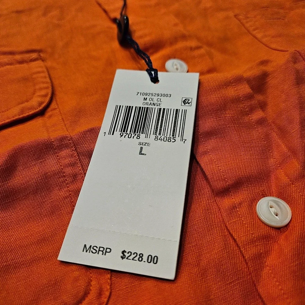 Polo Ralph Lauren Mens Large Solid Orange Button Up SS Linen Silk Workshirt